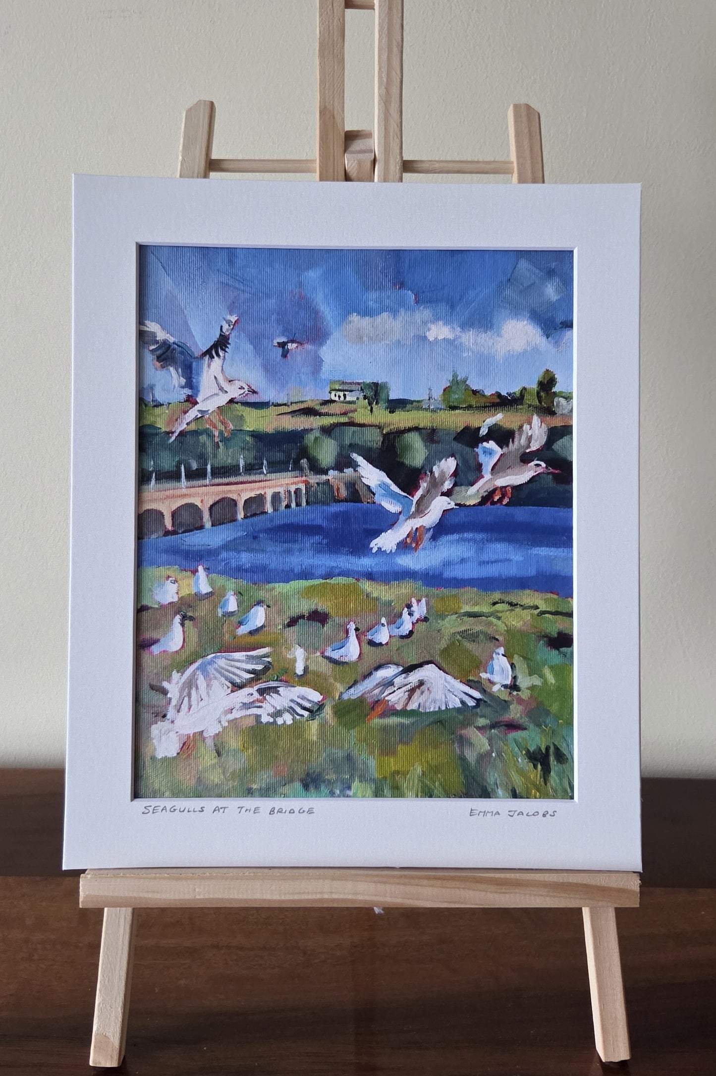 Mounted fine art print of seagulls at Archdeason Duggan Bridge, Kinsale, coastal West Cork scene by Emma Jacobs